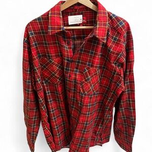 Vintage Coleman Red Plaid Flannel Button-Up Shirt XL 100% Cotton